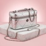 Tory Burch Metallic Silver Quilted Crossbody Box Case