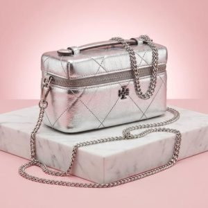 Tory Burch Metallic Silver Quilted Crossbody Box Case