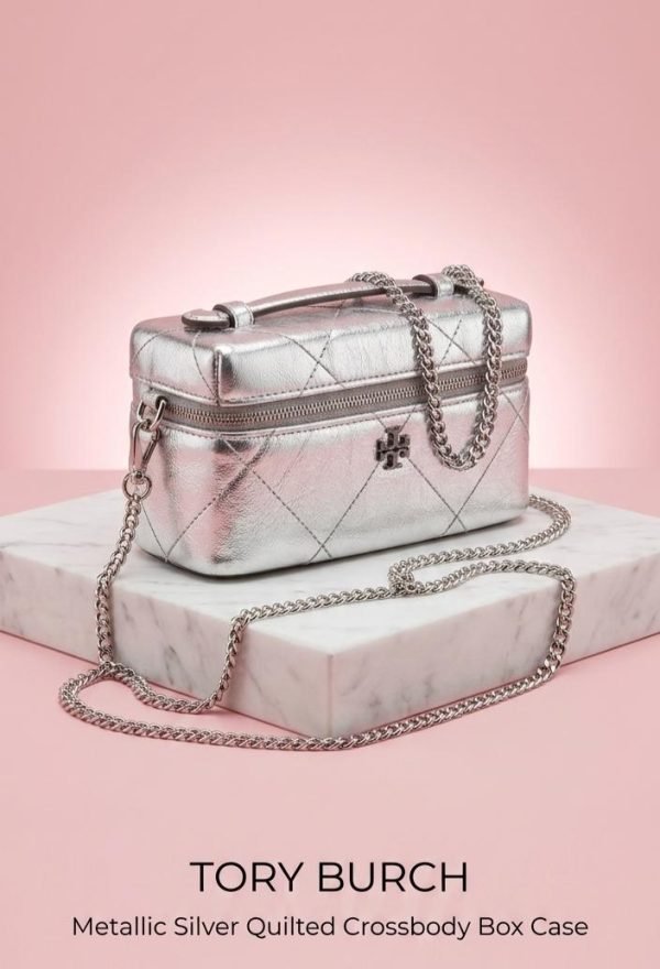 Tory Burch Metallic Silver Quilted Crossbody Box Case